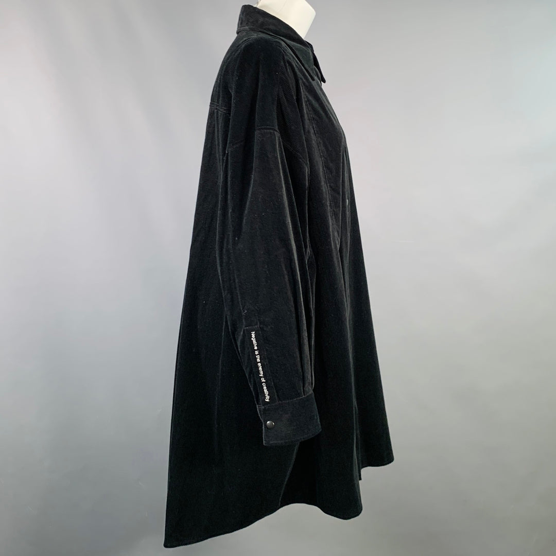 CHRISTIAN DADA Size XS Black Cotton Corduroy Oversized Longline Snaps Shirt