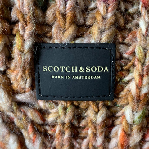 SCOTCH AND SODA Size L Orange Multi Color Cable Knit Acrylic Wool Sweater