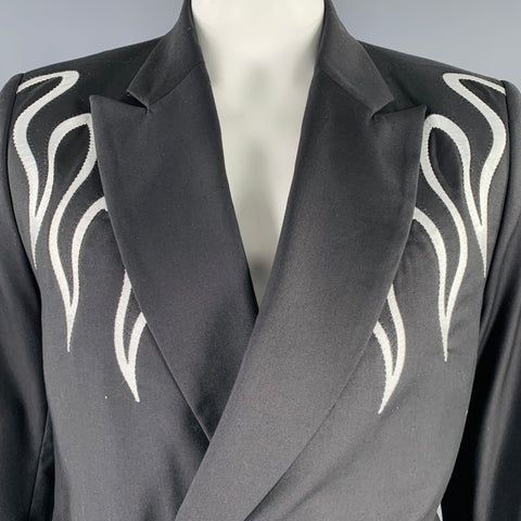 IROQUOIS Size 42 Black White Embroidery Double Breasted Coat