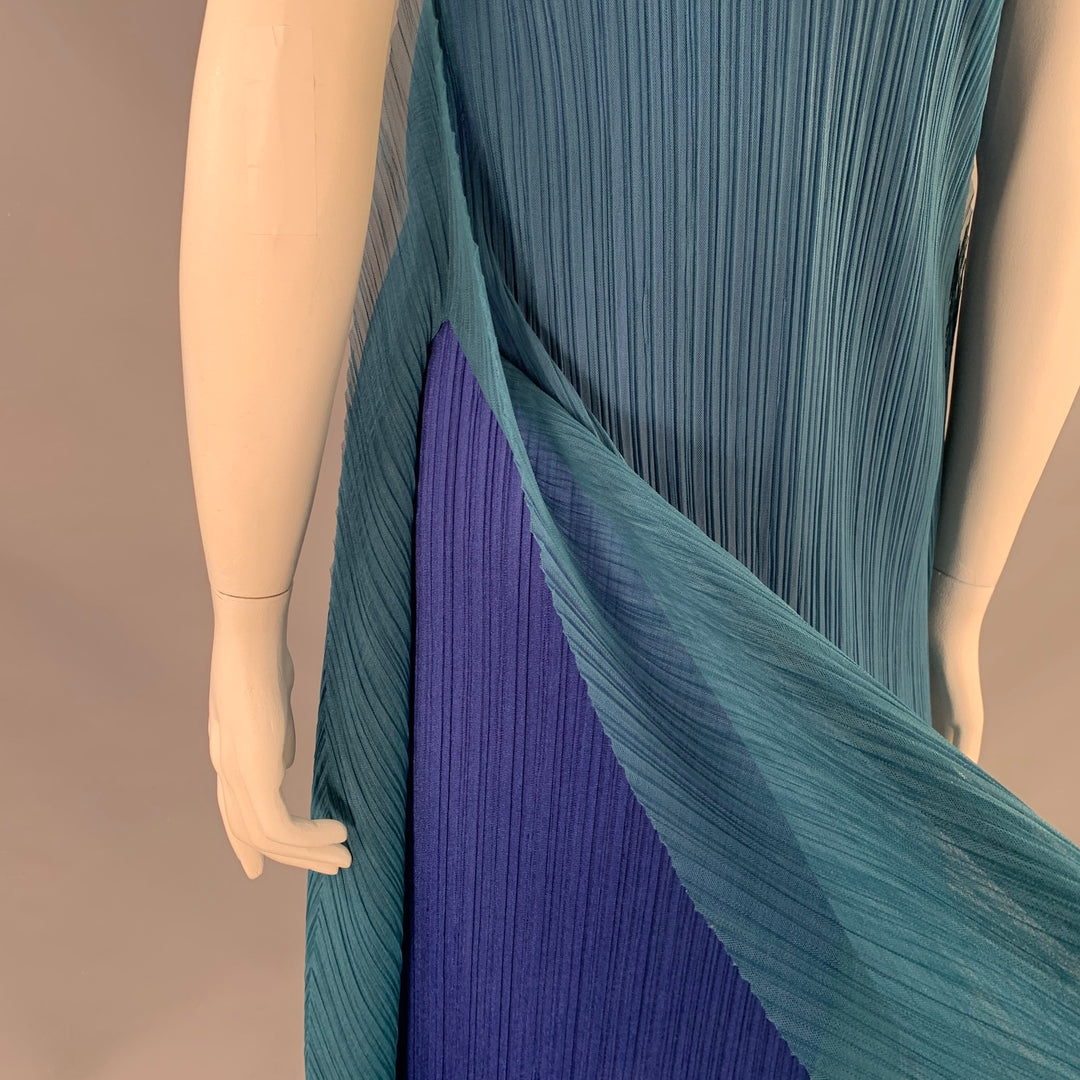 ISSEY MIYAKE PLEATS PLEASE Size L Blue Green Polyester Pleated Sleeveless  Dress – Sui Generis Designer Consignment