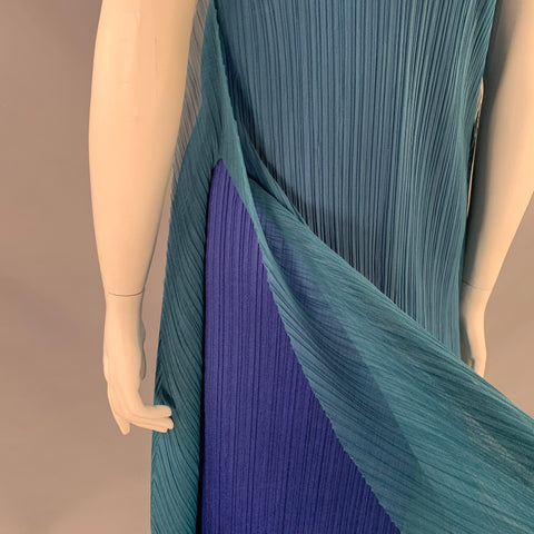 ISSEY MIYAKE PLEATS PLEASE Robe plissée sans manches polyester bleu vert Taille L