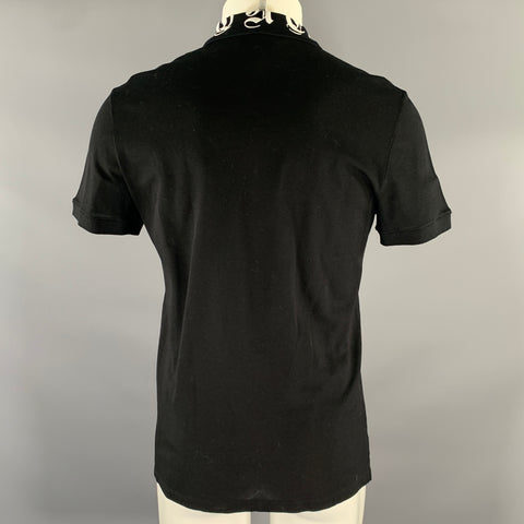 ALEXANDER MCQUEEN Size L Black White Embroidered Collar Polo