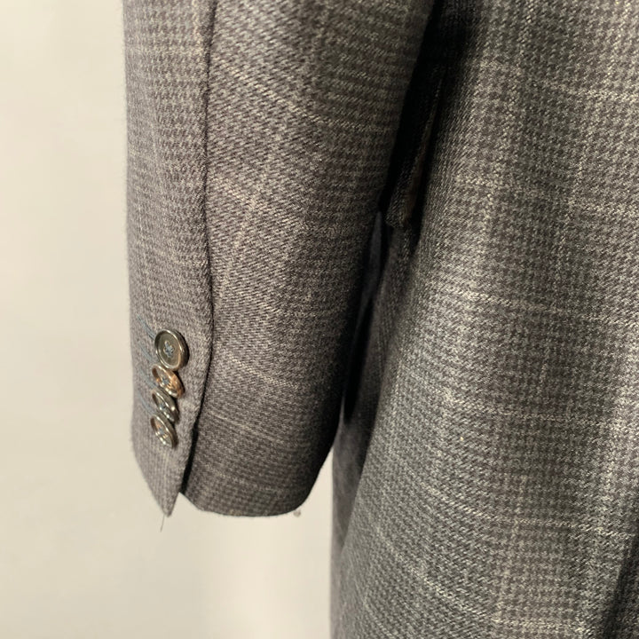 ERMENEGILDO ZEGNA Size 48 Long Grey Charcoal Window Pane Wool Sport Coat