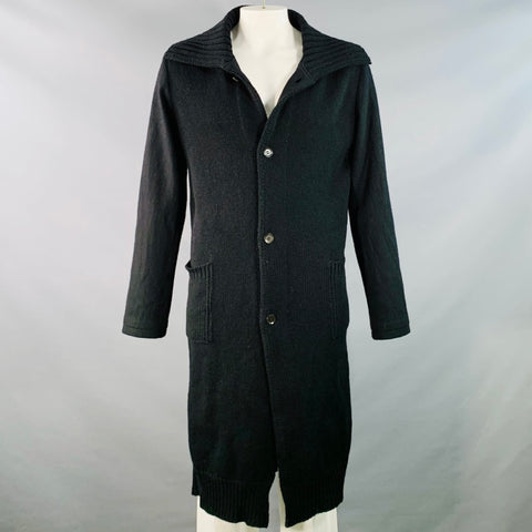 YOHJI YAMAMOTO Size XL Black Knit Wool Blend Long Coat