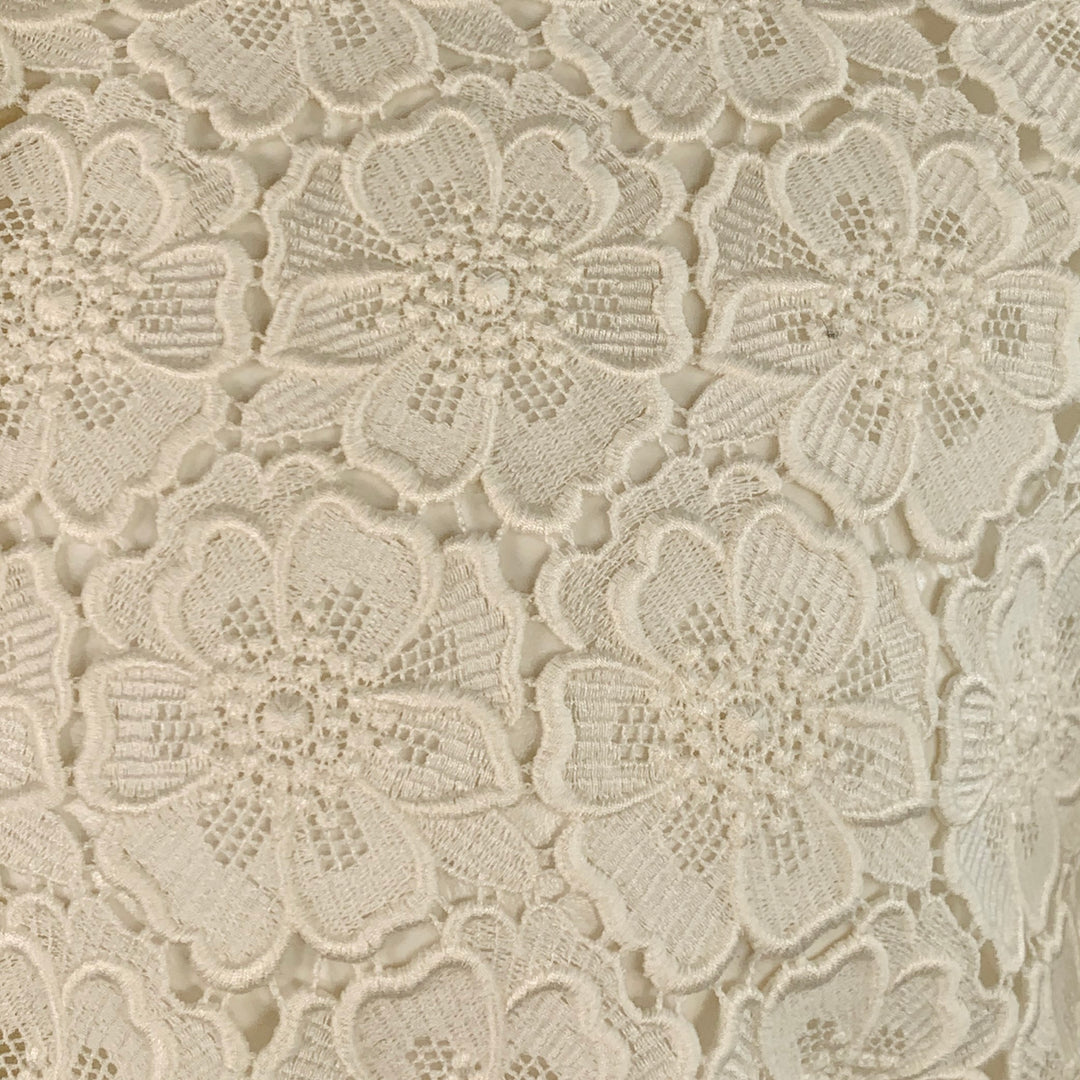 VALENTINO 2021 Size M White Lace Cotton Blend Hidden Placket Short Sleeve Shirt