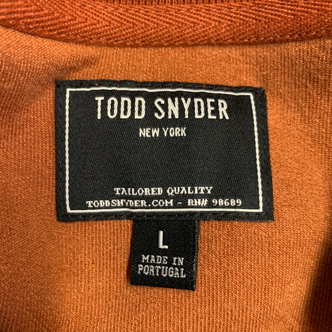 TODD SNYDER Size L Orange Rust Velvet Cotton Blend Half Placket Polo