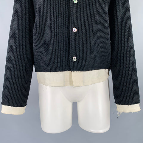 COMME des GARCONS Size S Black Cream Wool Nylon Raw Edge Cardigan