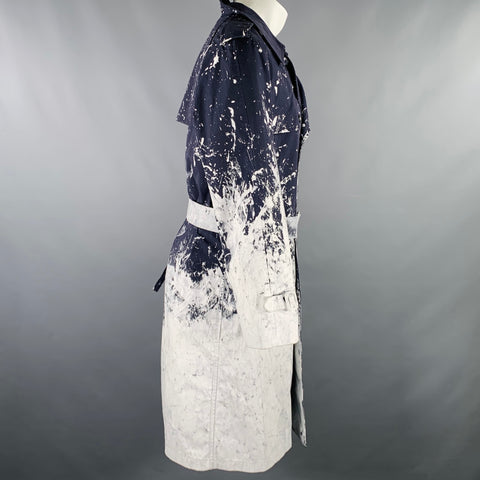 VINTAGE Size 40 Navy White Splattered Cotton Trenchcoat