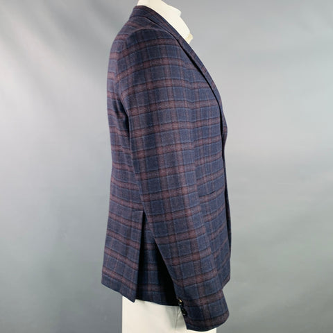 PAUL SMITH Taille 42 Régulier Marine Marron Plaid Laine Coupe Slim Revers Cranté Veste de Sport