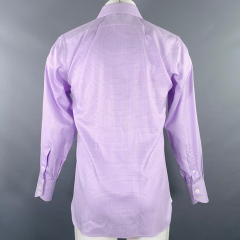 TOM FORD Size M White Purple Glenplaid Cotton Spread Collar Long Sleeve Shirt