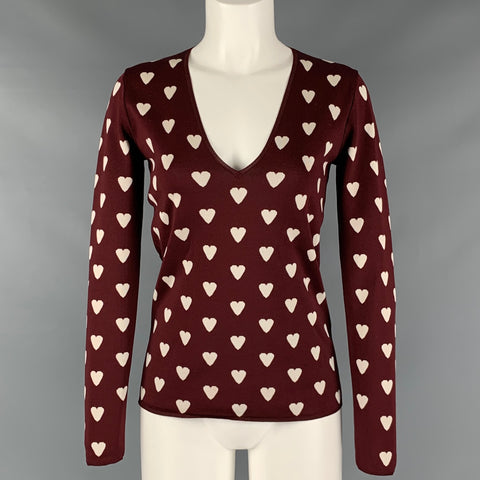 BURBERRY PRORSUM Talla S Suéter con cuello en V y estampado de mezcla de seda marrón