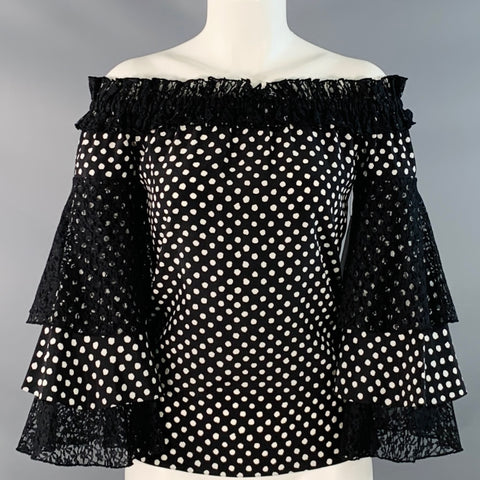 MICHAEL KORS Size XS Black White Silk Polka Dot Layered Sleeves Off-Shoulder Blouse
