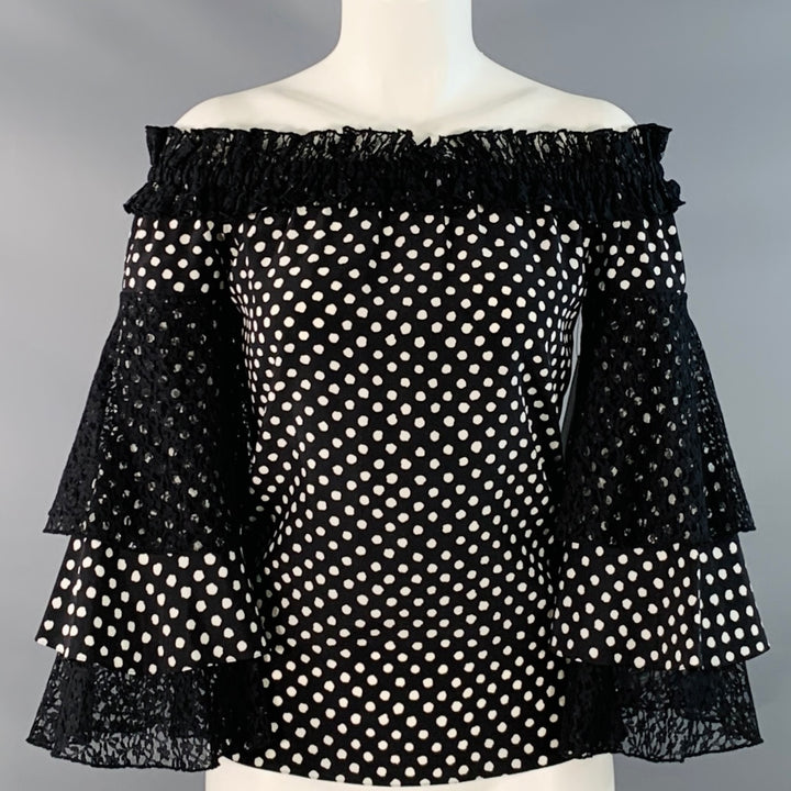 MICHAEL KORS Size XS Black White Silk Polka Dot Layered Sleeves Off-Shoulder Blouse