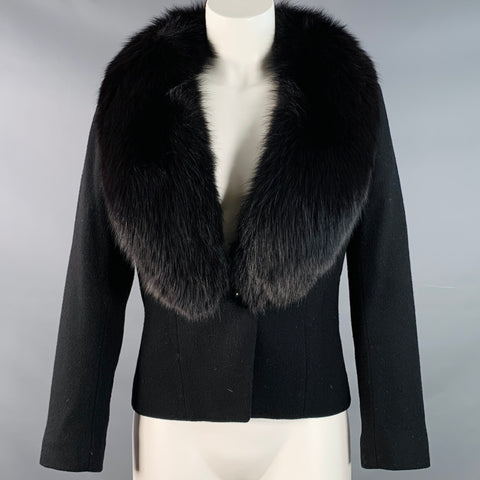 REGENCY CASHMERE Vintage Size 8 Black Wool Fur Collar Jacket