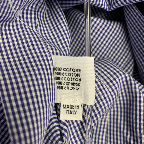 LANVIN Size 38 Blue White Gingham Cotton Short Sleeve Shirt