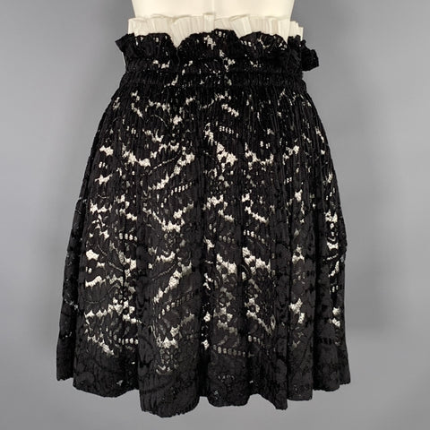 No. 21 Size 2 Black White Cotton Blend Floral Knee Length Skirt