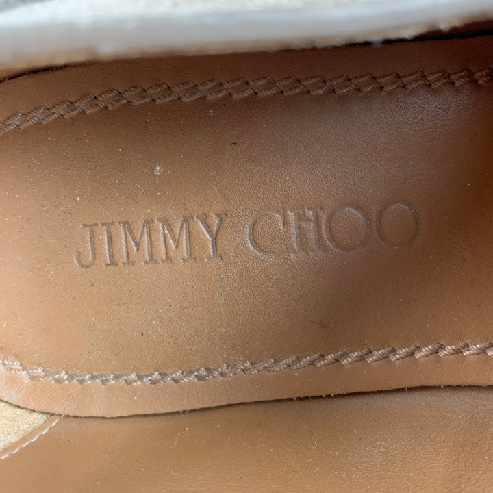 JIMMY CHOO Mocassins à enfiler en cuir texturé taupe taille 8,5