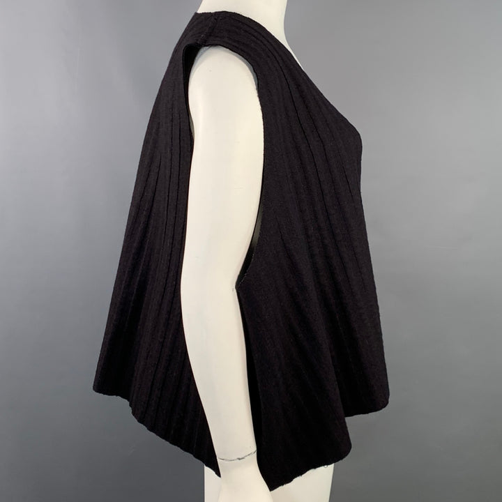 ESKANDAR Size L Brown Purple Wool Cashmere Ribbed Open Front Vest