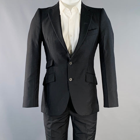BOTTEGA VENETA Size 34 Black Wool Kid Mohair Notch Lapel Suit
