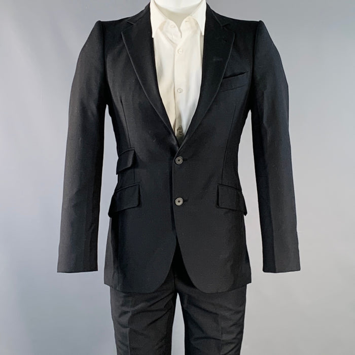 BOTTEGA VENETA Size 34 Black Wool Kid Mohair Notch Lapel Suit