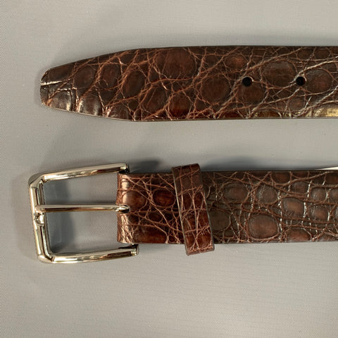 TRAFALGAR Size 42 Brown Croc Embossed Crocodile Belt