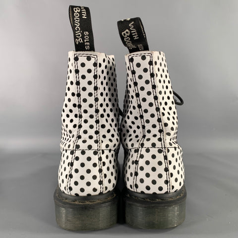 DR. MARTENS Size 9 White Black Leather Polka Dot Lace-Up Boots
