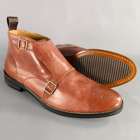 COLE HAAN Size 9.5 Brown Camberley Perforated Leather Double Monk Strap Boots