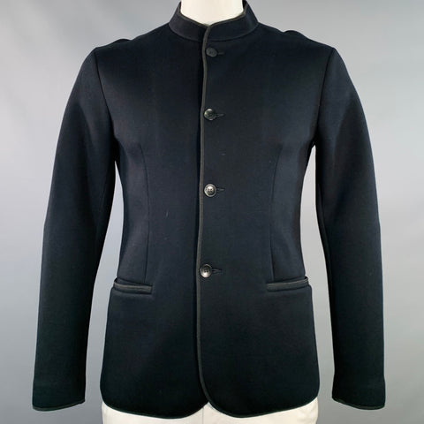 ARMANI COLLEZIONI Size L Black Viscose Nehru Collar Jacket