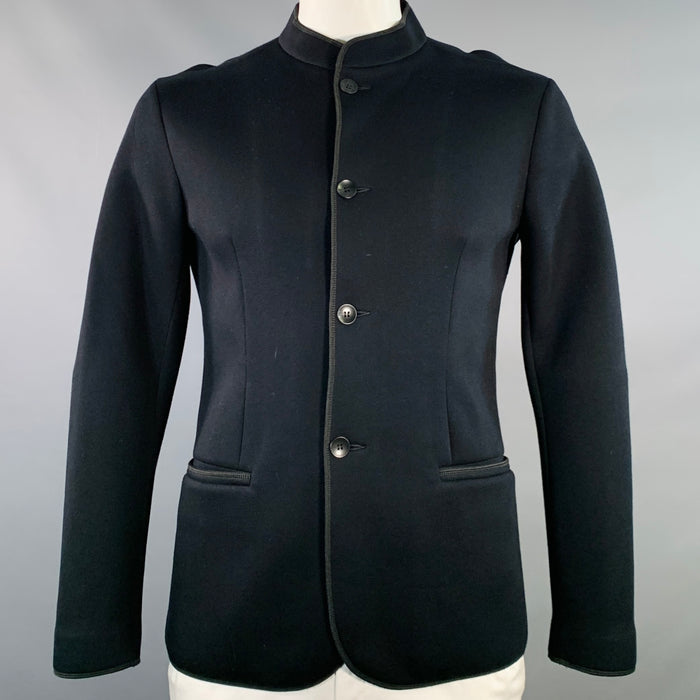 ARMANI COLLEZIONI Size L Black Viscose Nehru Collar Jacket