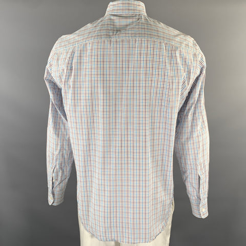 LORO PIANA Size XL White Purple Blue Plaid Cotton Long Sleeve Shirt