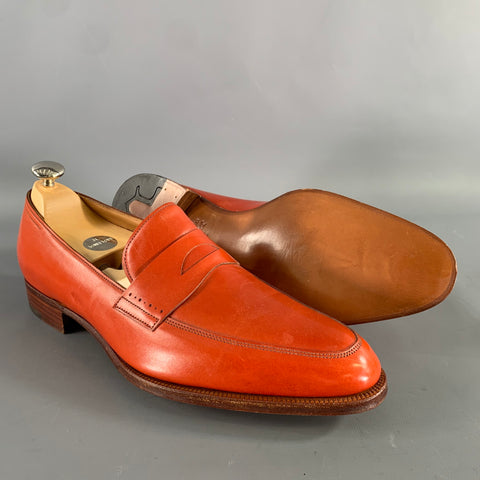 JOHN LOBB Size 9 Orange Red Leather Penny Loafers