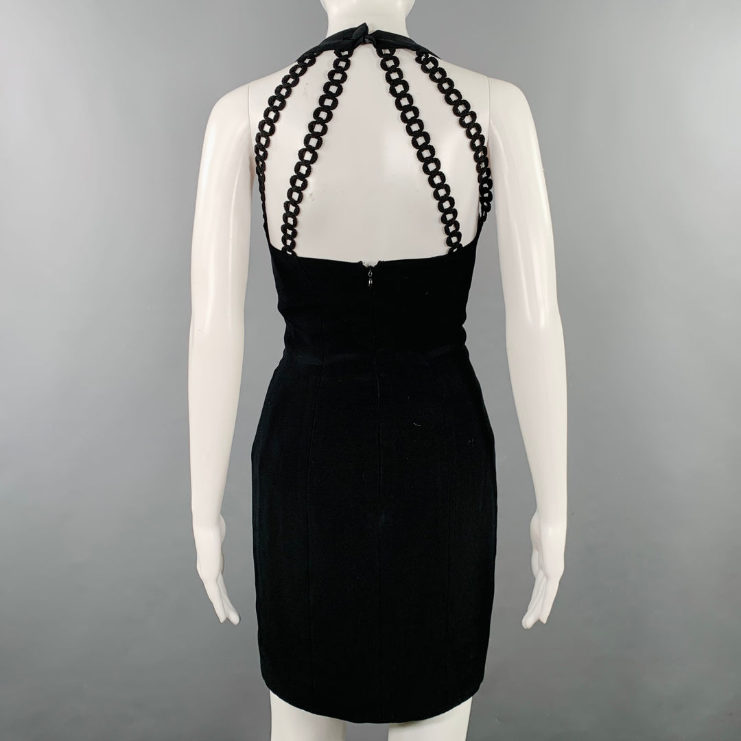 NICOLE MILLER Size S Black Rayon Halter Above Knee Cocktail Dress Sui Generis Designer Consignment NICOLE MILLER Size S Black Rayon Halter Above Knee Cocktail Dress Sui Generis Designer Consignment