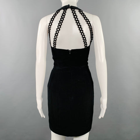 NICOLE MILLER Size S Black Rayon Halter Above Knee Cocktail Dress
