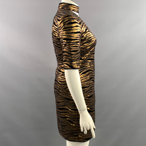 ALICE + OLIVIA Size 12 Gold Black Polyester Tiger Knee Length Dress