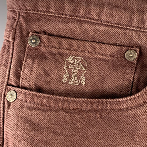 BRUNELLO CUCINELLI Size 32 Brown Twill Cotton Straight Five Pockets Jeans