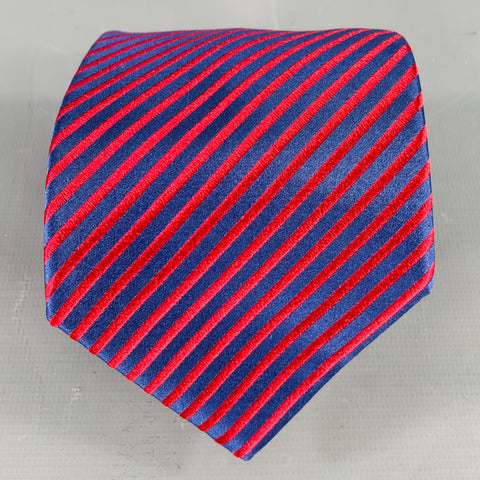 CHARVET Red Blue Diagonal Stripe Silk Tie