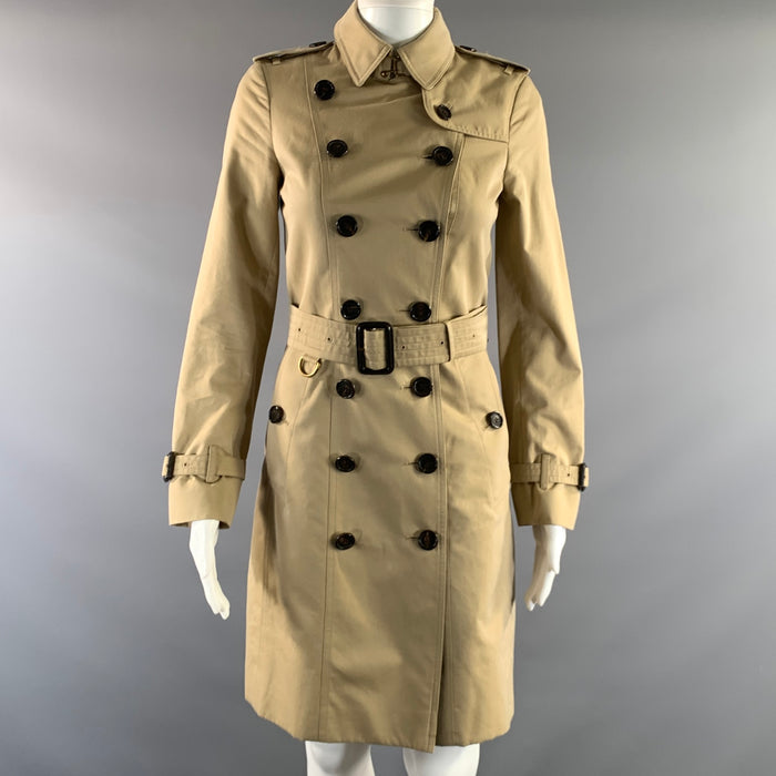 BURBERRY Size 0 Beige Cotton Double Breasted Coat