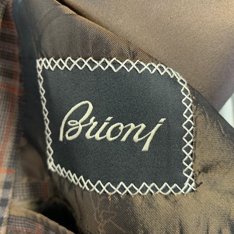 BRIONI Size 44 Brown Orange Plaid Wool Single Breasted Sport Coat