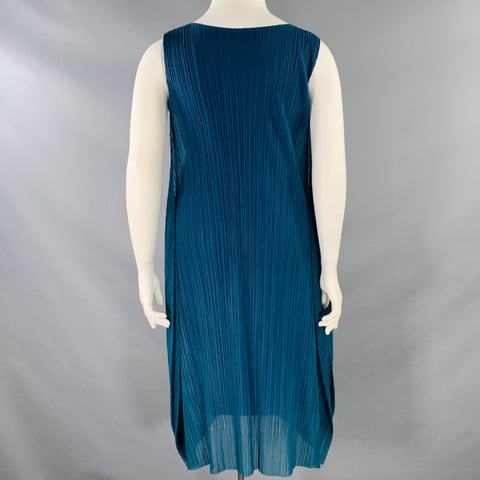 ISSEY MIYAKE PLEATS PLEASE Robe plissée sans manches polyester bleu vert Taille L