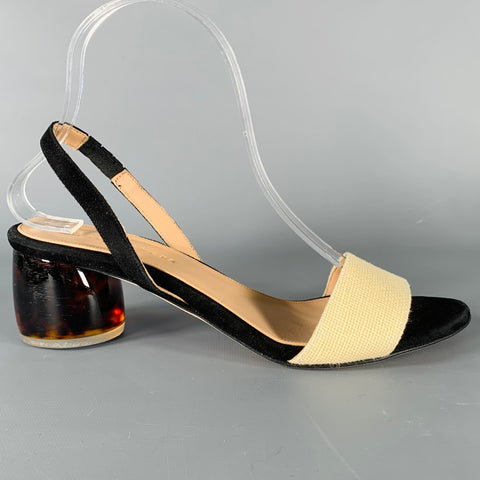 DEAR FRANCES Size 8 Cream Black Acrylic Suede Slingback Sandals