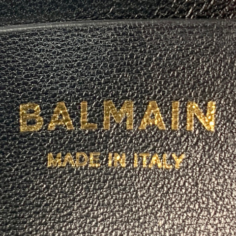 BALMAIN One Size Black Gold Chain Link Pebble Grain Leather Handbag