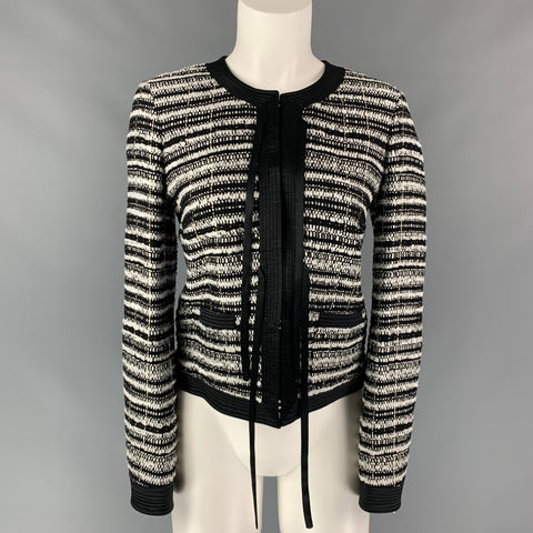 ROBERTO CAVALLI Size 6 Black & White Stripe Boucle Wool Blend Jacket