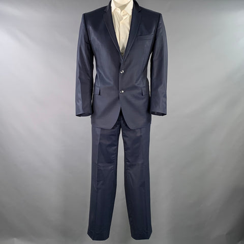 VERSACE COLLECTION Size 46 Navy Wool Shiny Notch Lapel Suit