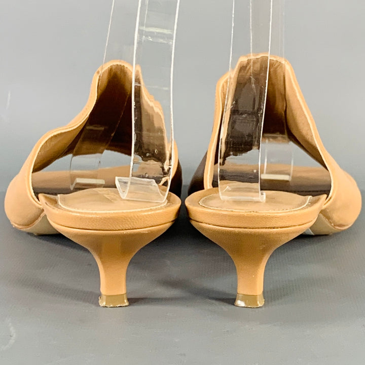 BOTTEGA VENETA Size 10 Tan Leather Square Toe Kitten Heel Mules Sandals