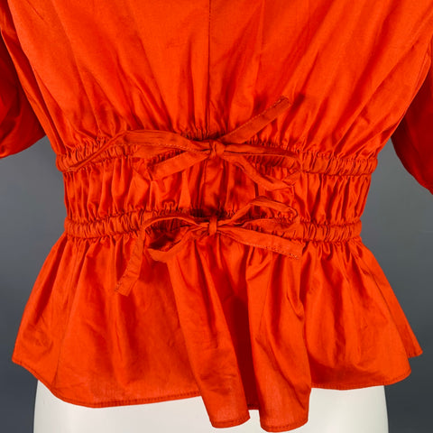 ULLA JOHNSON Size 4 Red Cotton Pleated 3/4 Sleeves Casual Top