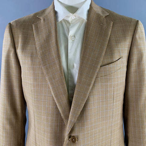 ERMENEGILDO ZEGNA Size 46 Brown Khaki Houndstooth Wool Sport Coat