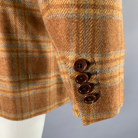 BORRELLI Size 44 Brown Camel Plaid Cashmere Notch Lapel Sport Coat