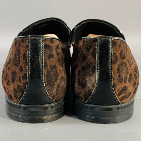 JIMMY CHOO Size 11 Brown Black Animal Print Velvet Slip On Loafers