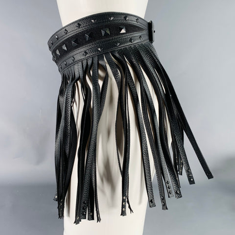 BCBG Size S Black Studded Faux Leather Fringe Belt