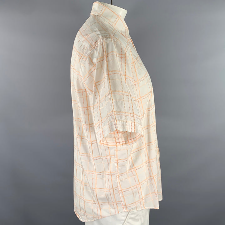 TED BAKER Size L Cream Orange Tartan Cotton Cutaway Short Sleeve Shirt
